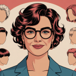 illustration coupe de cheveux femme 50 ans avec lunettes