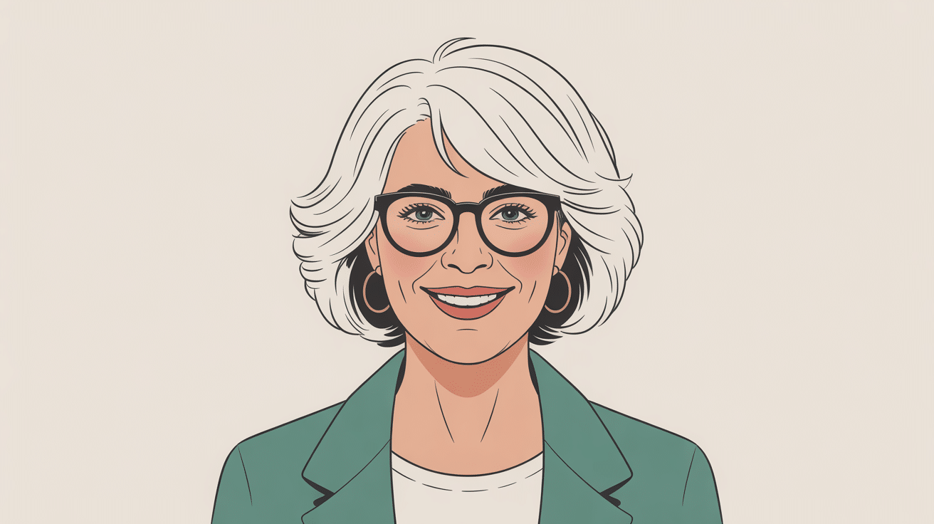 Portrait coupe de cheveux femme 70 ans avec lunettes moderne