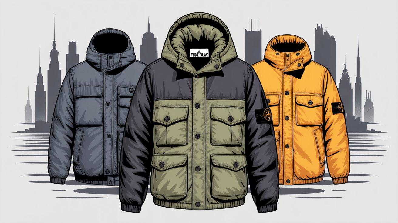 Doudoune Stone Island moderne silhouettes urbaines matières techniques