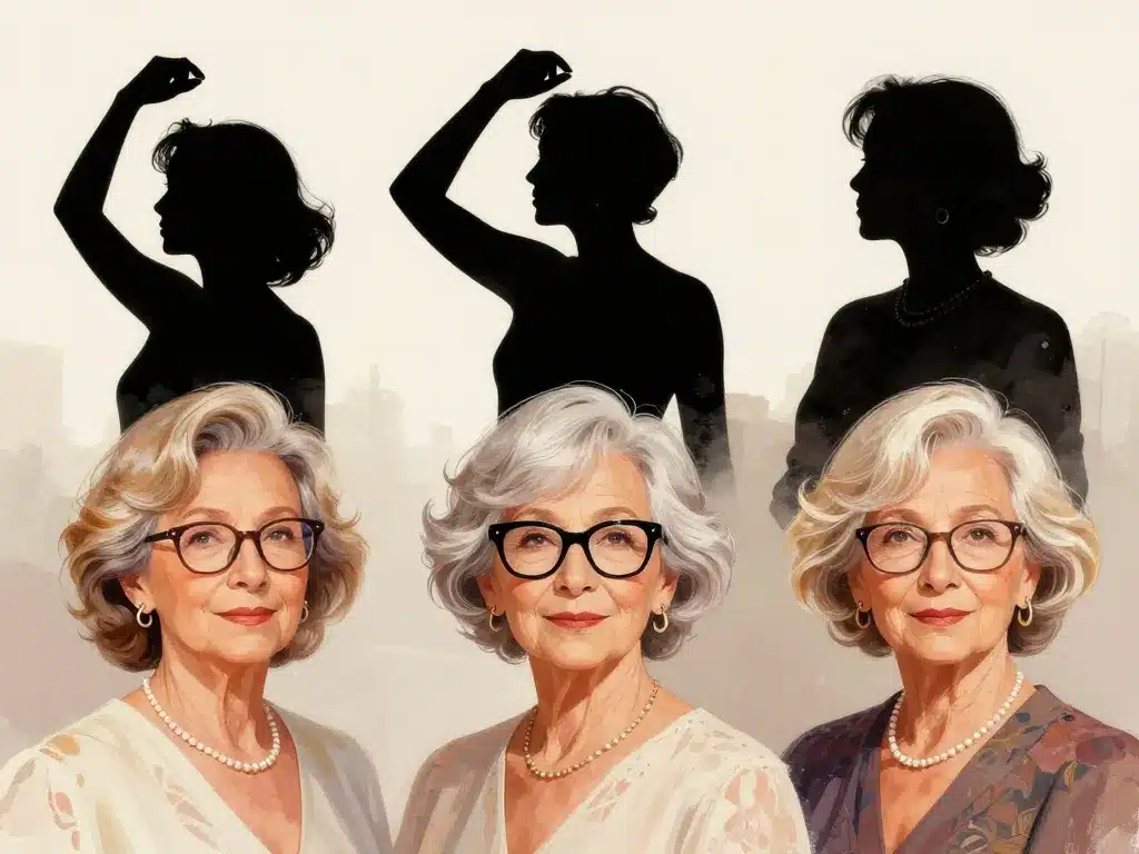 Groupe femmes coupe de cheveux femme 70 ans avec lunettes tendance