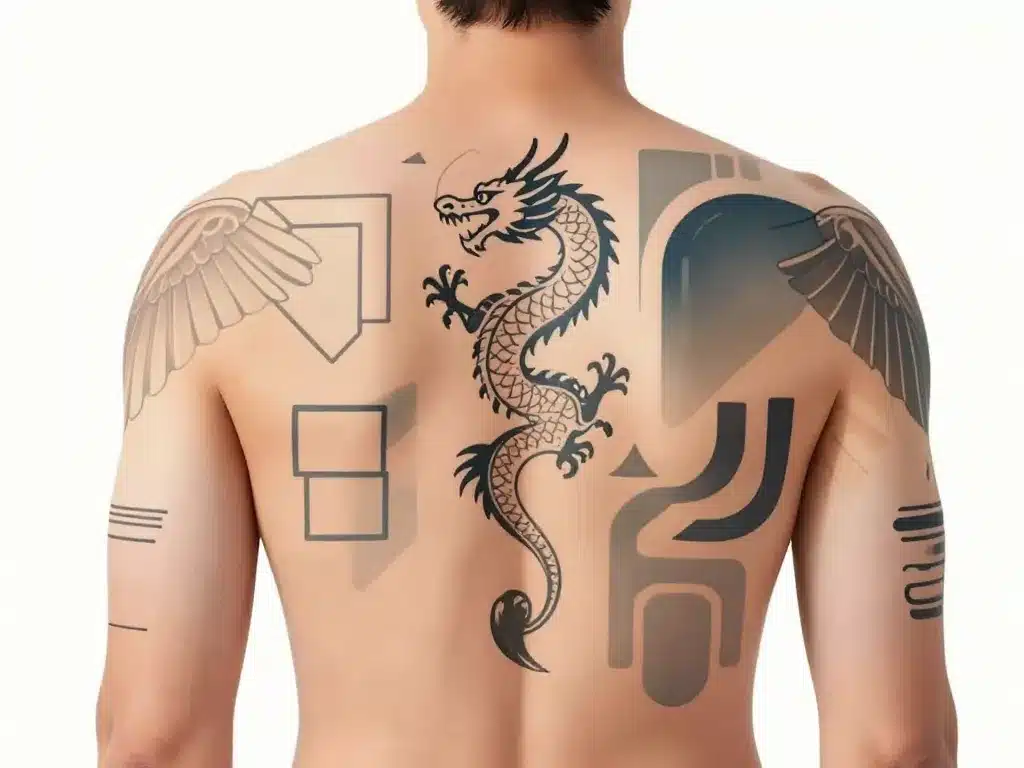 tatouage dorsale homme exemples dragon ailes minimaliste