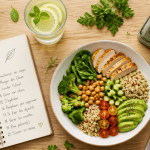 20 astuces pour maigrir sans regime, buddha bowl, balance, carnet