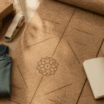 Tapis et accessoires vinyasa sur parquet clair