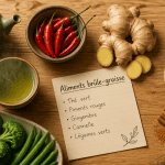 aliments brûle graisse sur table en bois
