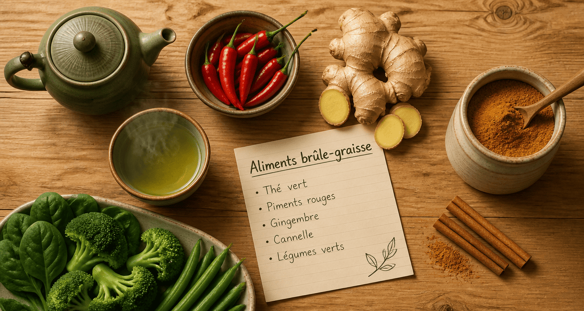aliments brûle graisse sur table en bois