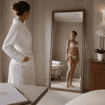 avant apres reduction mammaire femme miroir