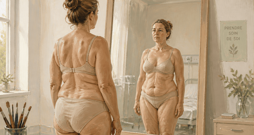 Bypass avant après peau excès de peau femme miroir