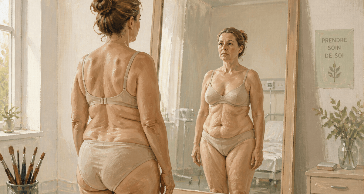 Bypass avant après peau excès de peau femme miroir