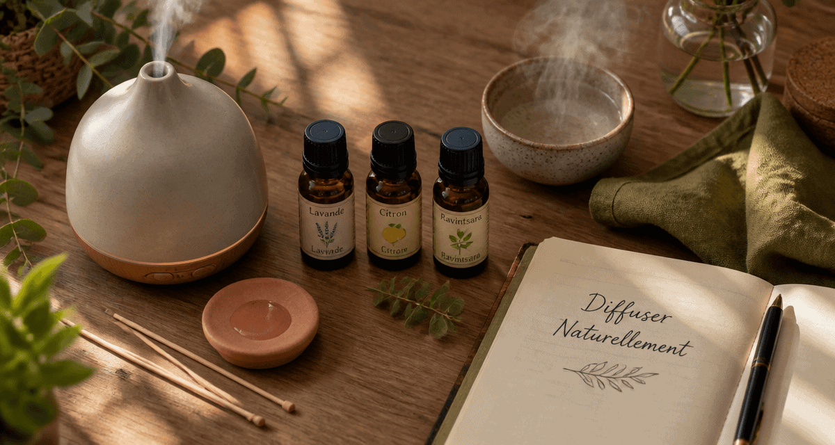 comment diffuser huile essentielle objets naturels sur table