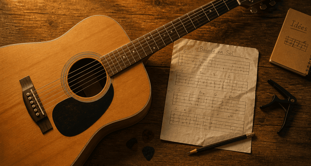 comment lire une tablature guitare sur bureau avec guitare et feuille