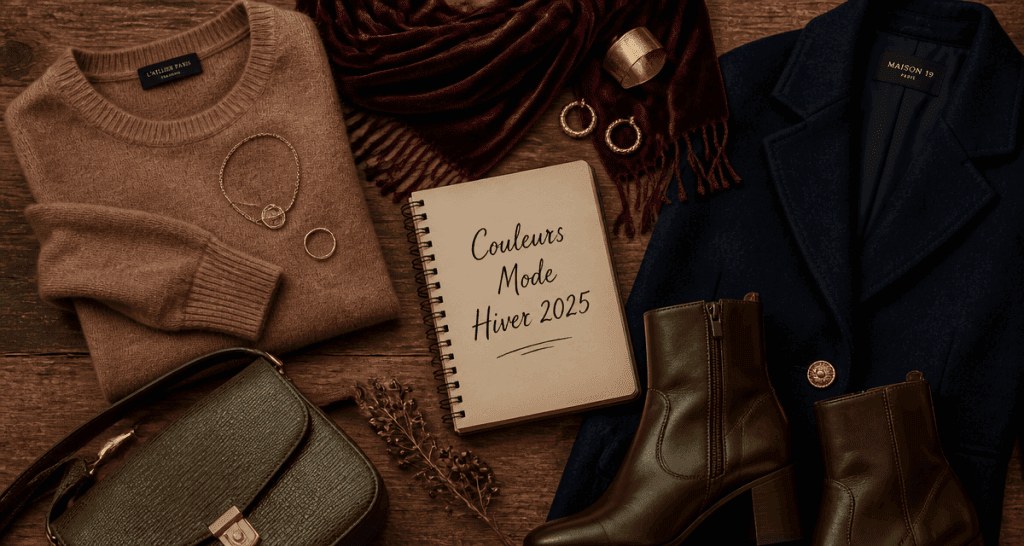 Couleurs mode hiver 2025 vêtements terreux flat lay