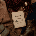 Couleurs mode hiver 2025 vêtements terreux flat lay