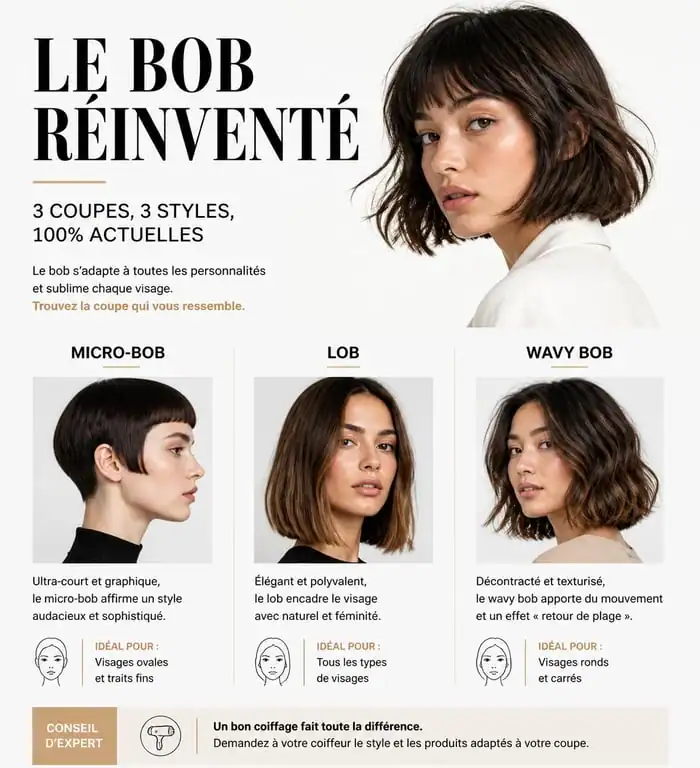 Tendance coupe carré femme : inspirations de coiffures bob, micro-bob et lob