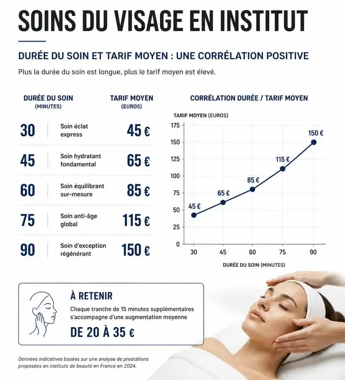 Infographie comparative des prix et durées des soins du visage en institut