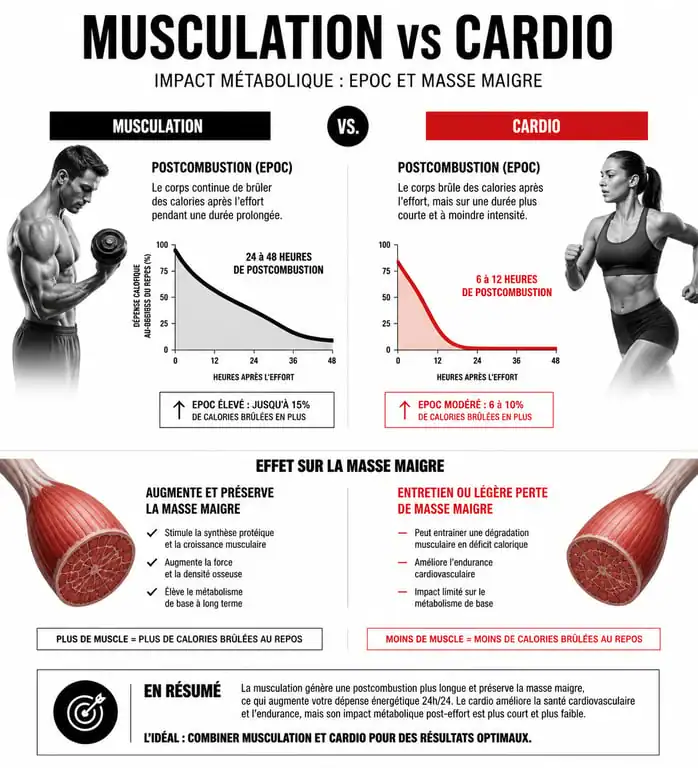 Infographie comparative : impact métabolique de la musculation vs cardio pour la gestion du métabolisme