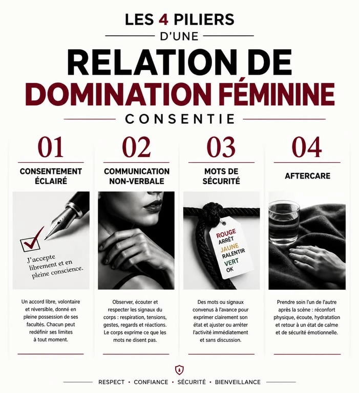 Infographie sur les piliers de la domination féminine consentie et sécurisée