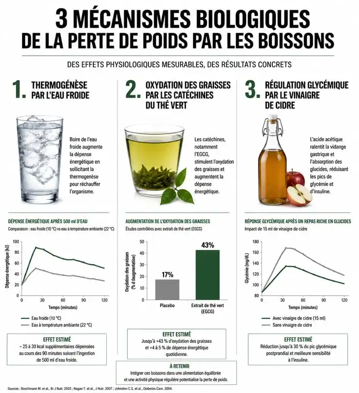 Infographie des mécanismes biologiques des boissons pour perdre du poids