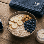 Bol flocons d'avoine musculation avec whey et fruits