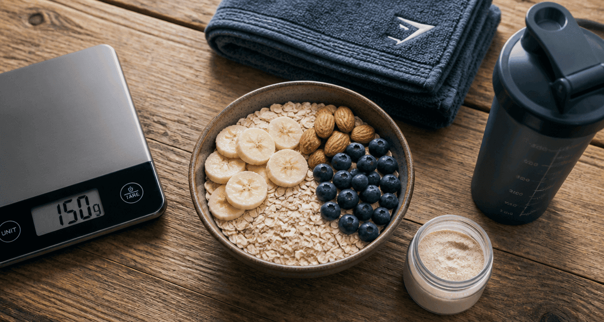 Bol flocons d'avoine musculation avec whey et fruits