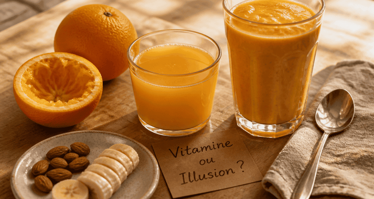 Petit déjeuner sain avec jus d orange le matin, fruits et amandes