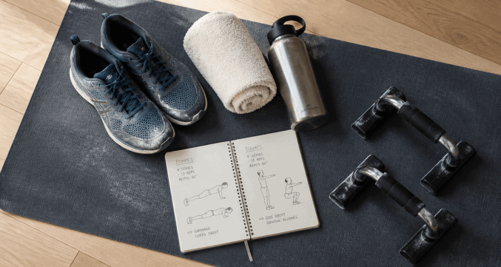 musculation poids du corps programme tapis baskets carnet