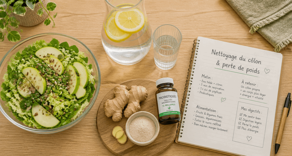 nettoyage du côlon et perte de poids, salade, probiotiques, psyllium