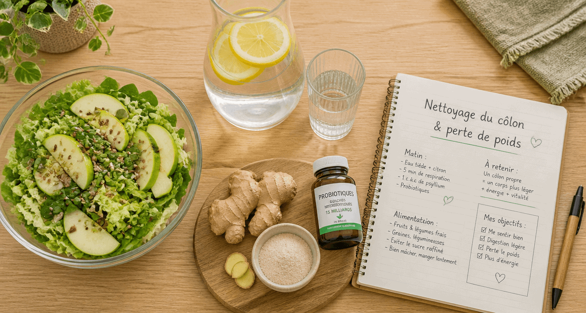 nettoyage du côlon et perte de poids, salade, probiotiques, psyllium