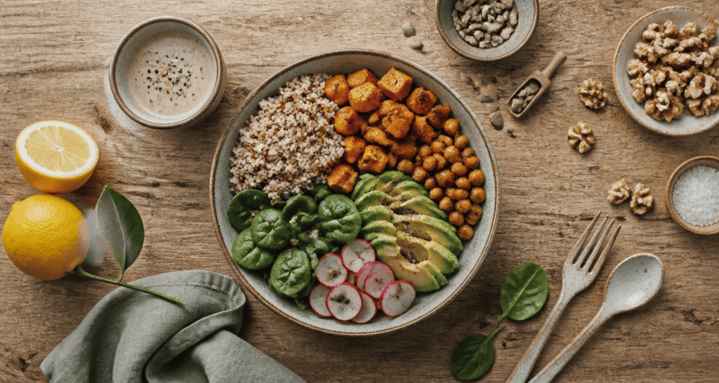 Nourriture healthy Buddha Bowl maison quinoa et légumes