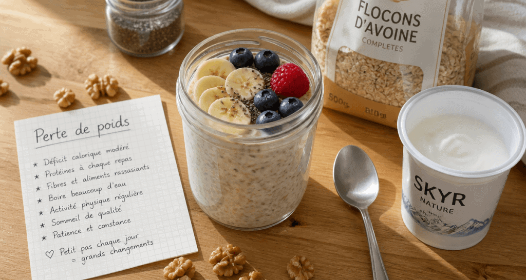 overnight oats perte de poids avec banane et graines
