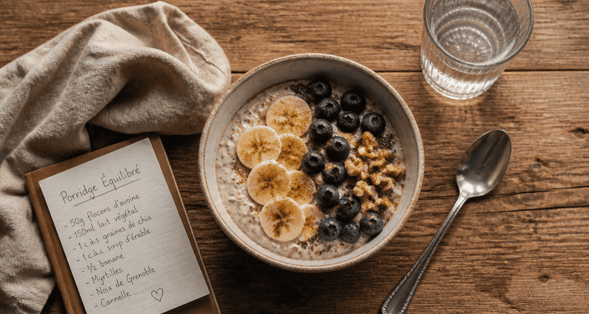 petit dej équilibré recette porridge chia banane myrtilles