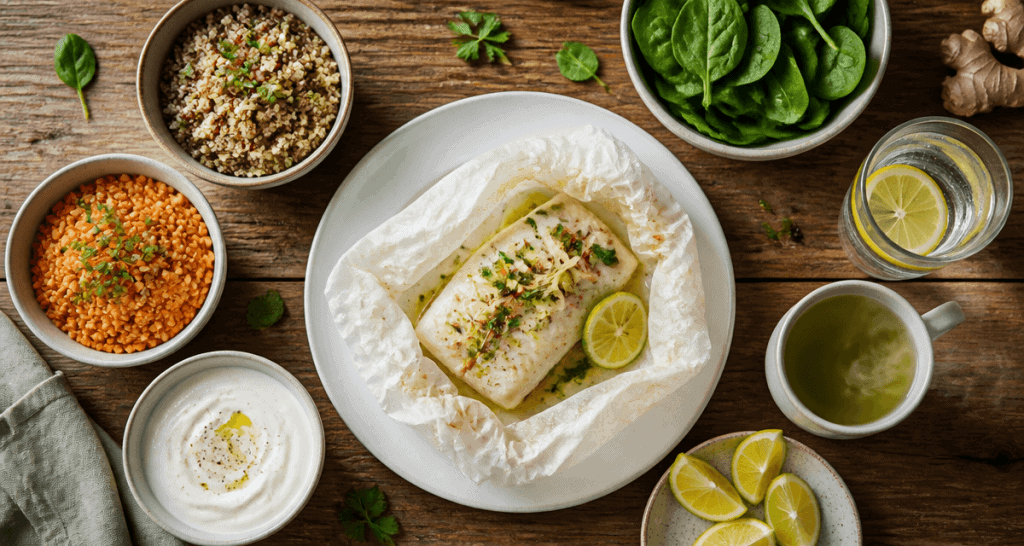 recette pour maigrir le ventre assiette cabillaud quinoa légumes