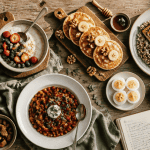 recette riche en proteine musculation, assiettes variées sur table