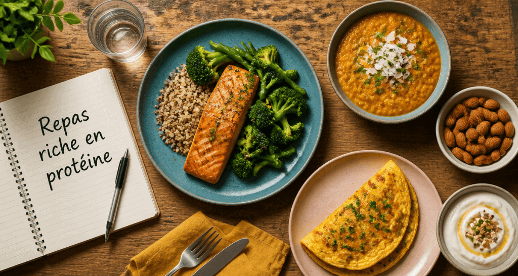repas riche en proteine table variée