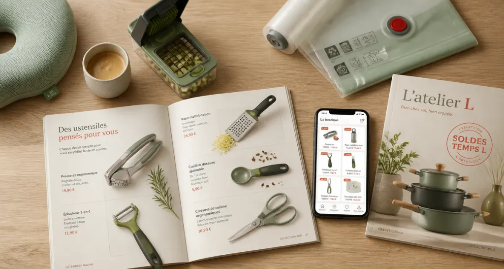 catalogue temps l soldes sur table avec objets
