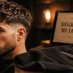 Dégradé mi long homme : gros plan ciseaux et cheveux mi-longs, dégradé progressif