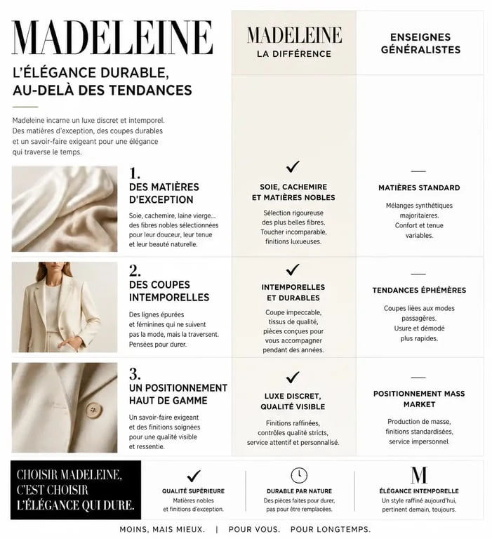 Comparatif des avantages du catalogue Madeleine en période de soldes par rapport aux enseignes généralistes