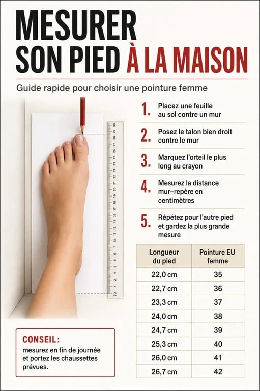 Guide des tailles et méthode de mesure pour chaussures femme Billowy