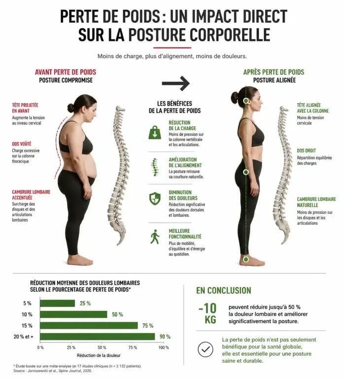 Schéma illustrant comment la perte de poids améliore la posture et la stature perçue