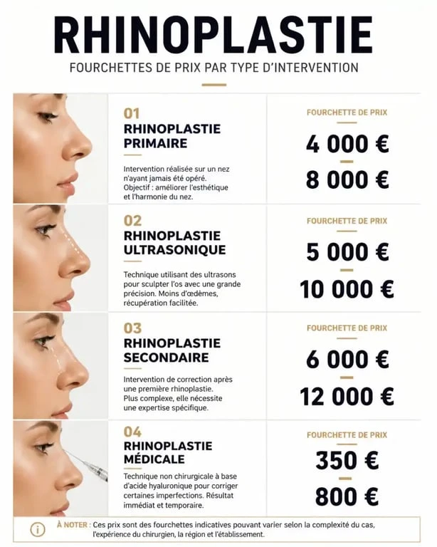 Infographie des tarifs de la chirurgie esthétique du nez et rhinoplastie