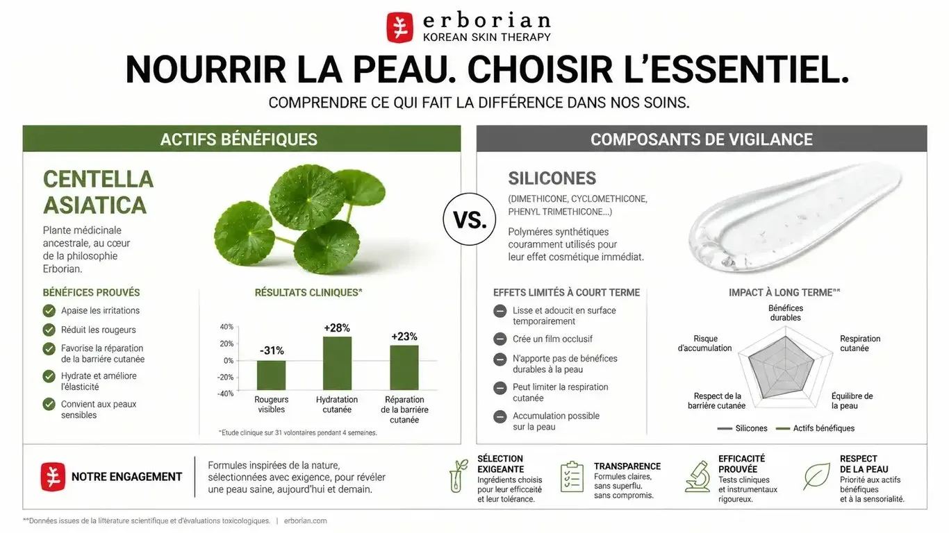 Analyse dermatologique des ingrédients Erborian : Centella Asiatica et silicones