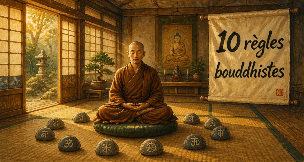 les 10 règles du bouddhisme moine méditation