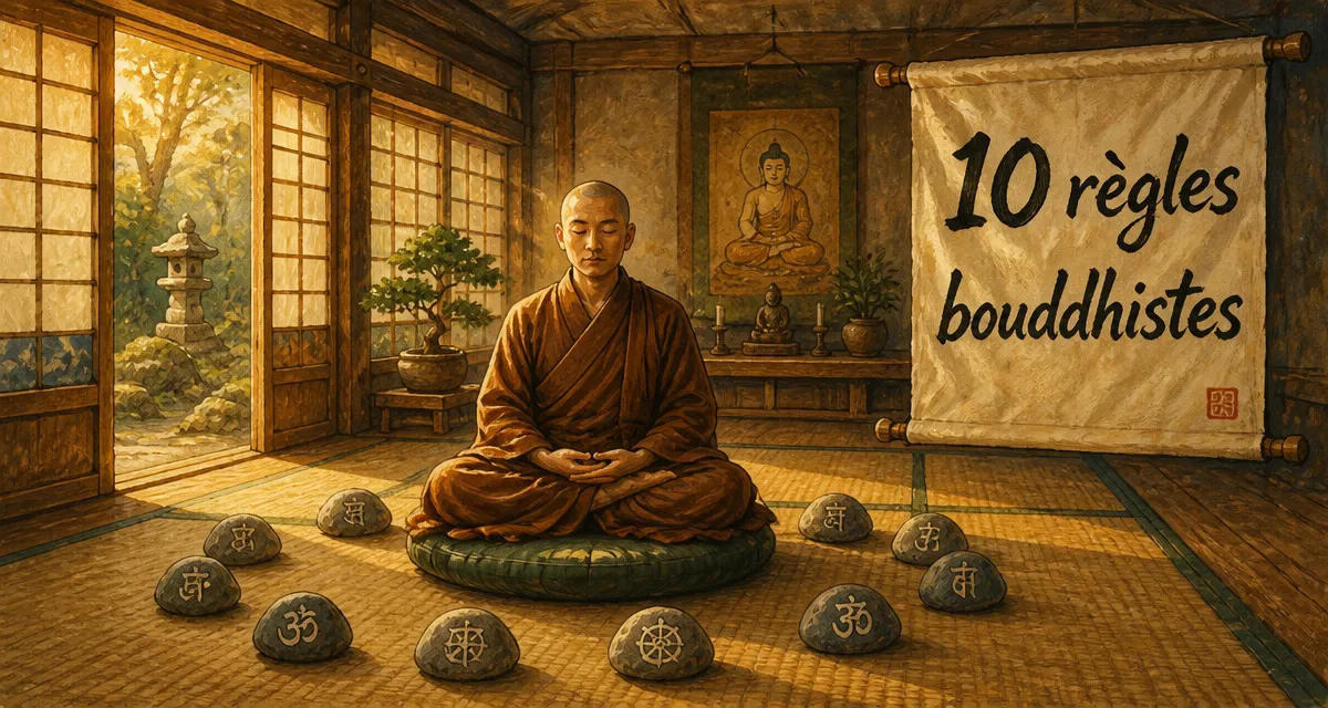 les 10 règles du bouddhisme moine méditation