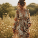 longue robe hippie champ fleurs