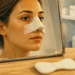 Rhinoplastie pansement : attelle et bandes blanches après la chirurgie