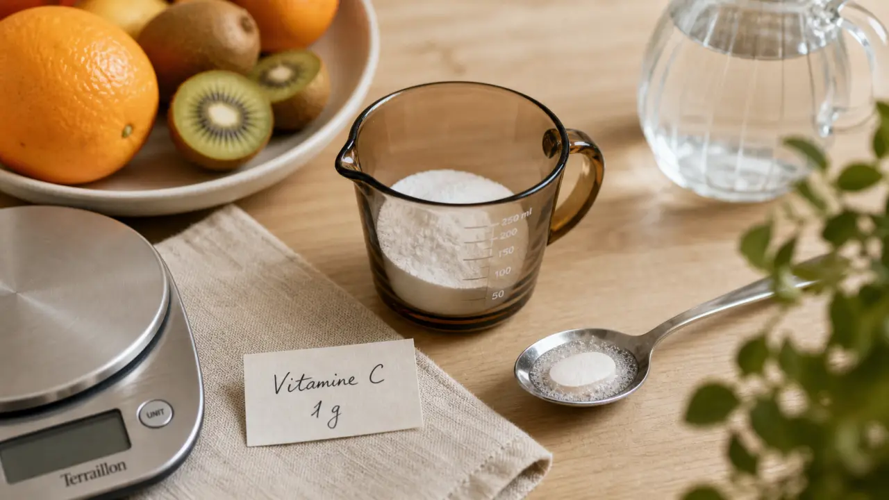 1g de vitamine c par jour, poudre et comprimé en dose