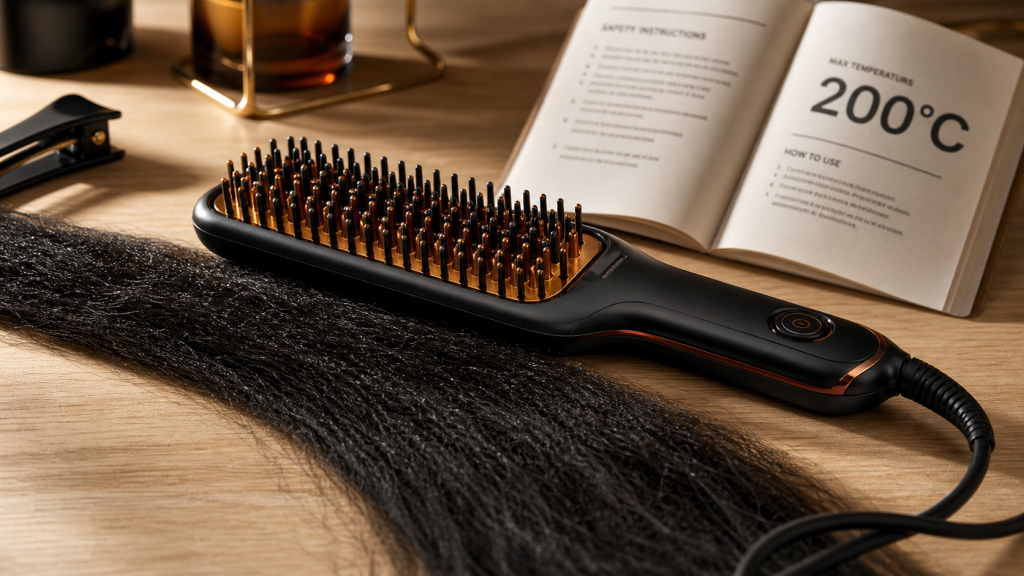 Brosse lissante cheveux crépus chauffante, chaleur contrôlée, picots souples
