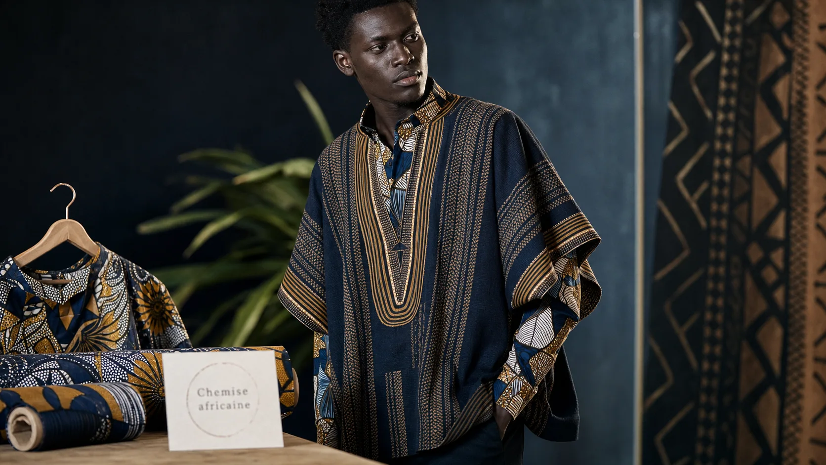 Chemise africaine homme en wax, dashiki et kitenge, studio