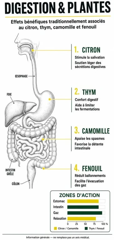 Infographie sur les bienfaits des remèdes de grand-mère pour nettoyer l'estomac et faciliter la digestion