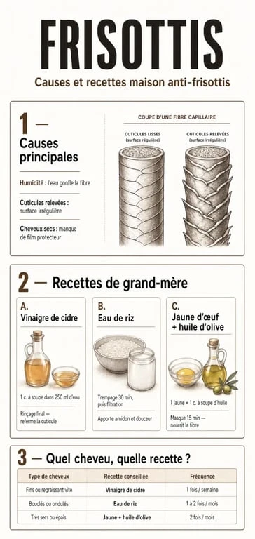 Recette grand-mère anti-frisottis : comparatif visuel des soins maison selon le type de cheveux