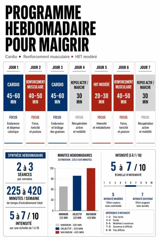 Programme pour maigrir par le sport programme avec semaine d’entraînement, cardio, musculation et HIIT